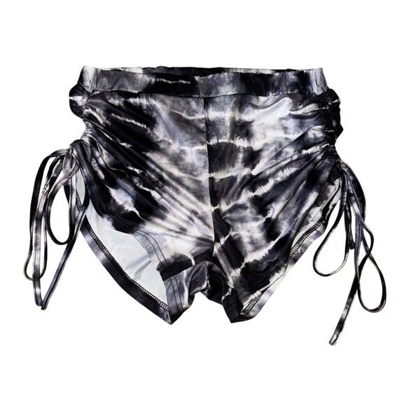 Black And White Sexy Tie Dye Athletic Shorts High Waist Workout Running Large - Picture 1 of 6